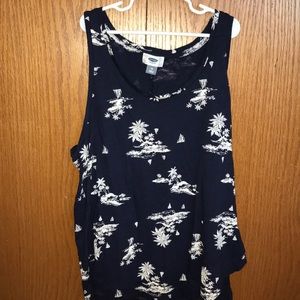 Navy blue sail boats and palm tree tank